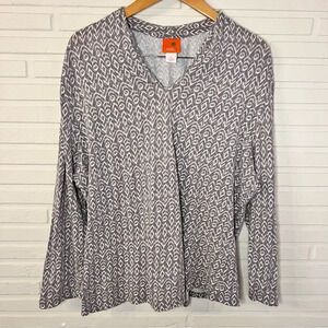 Hearts of Palm Gray Cotton Stretch V-Neck Long Sleeve Shirt, Women’s Size XL